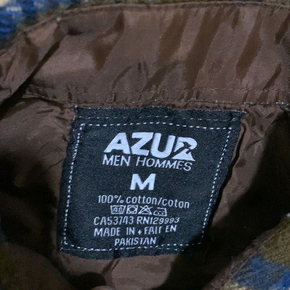 AZUR mens casual button up shirt, brown, tan, and black. Medium sized - Picture 2 of 4